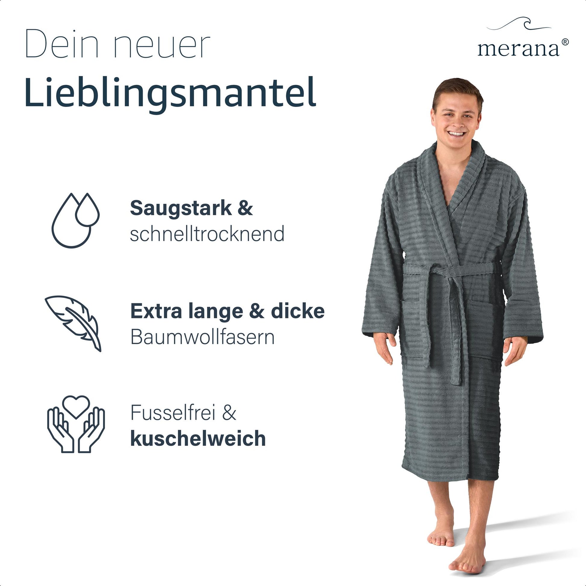 Merana OSLO Bademantel Unisex Mountain Grey