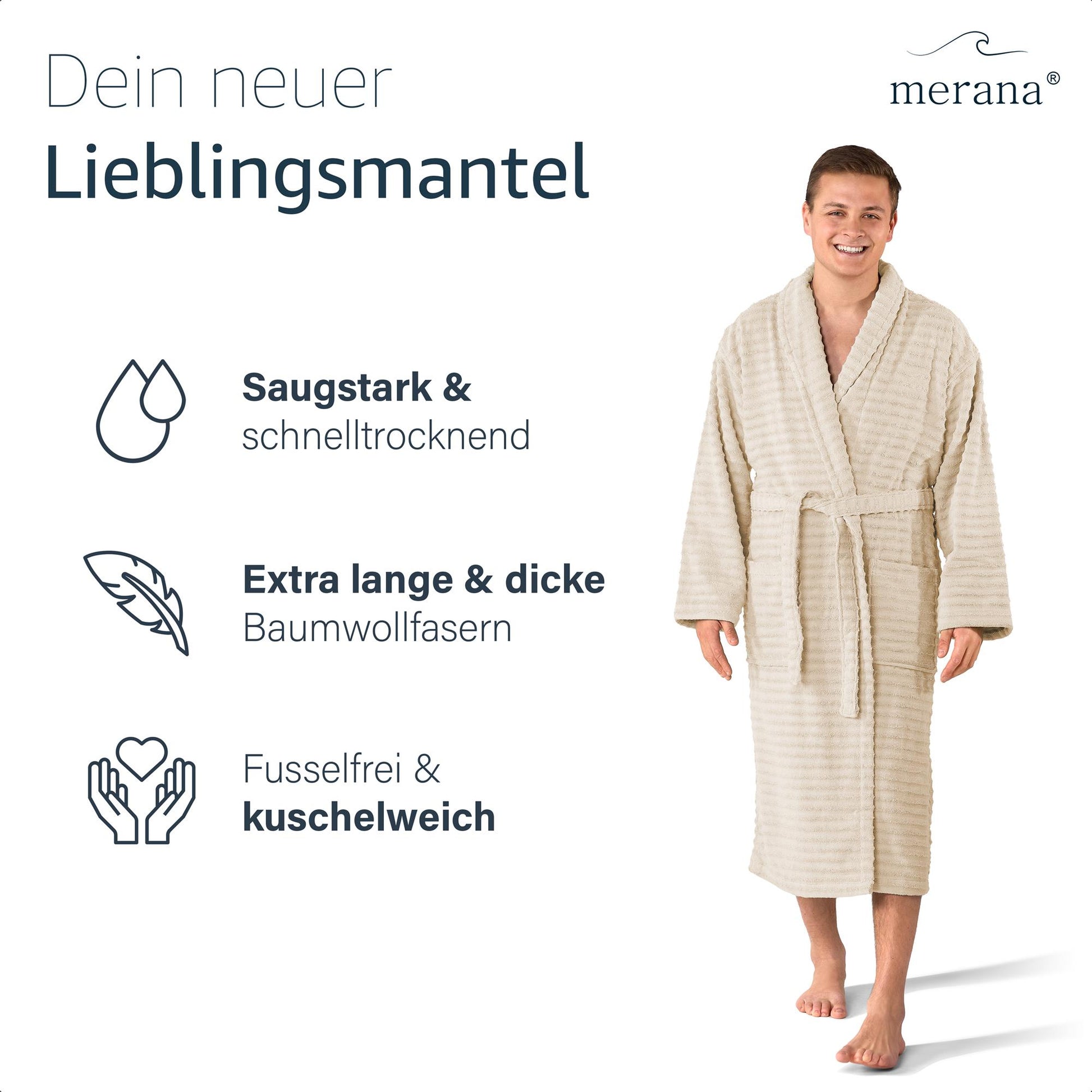 Merana OSLO Bademantel Unisex Nature Beige