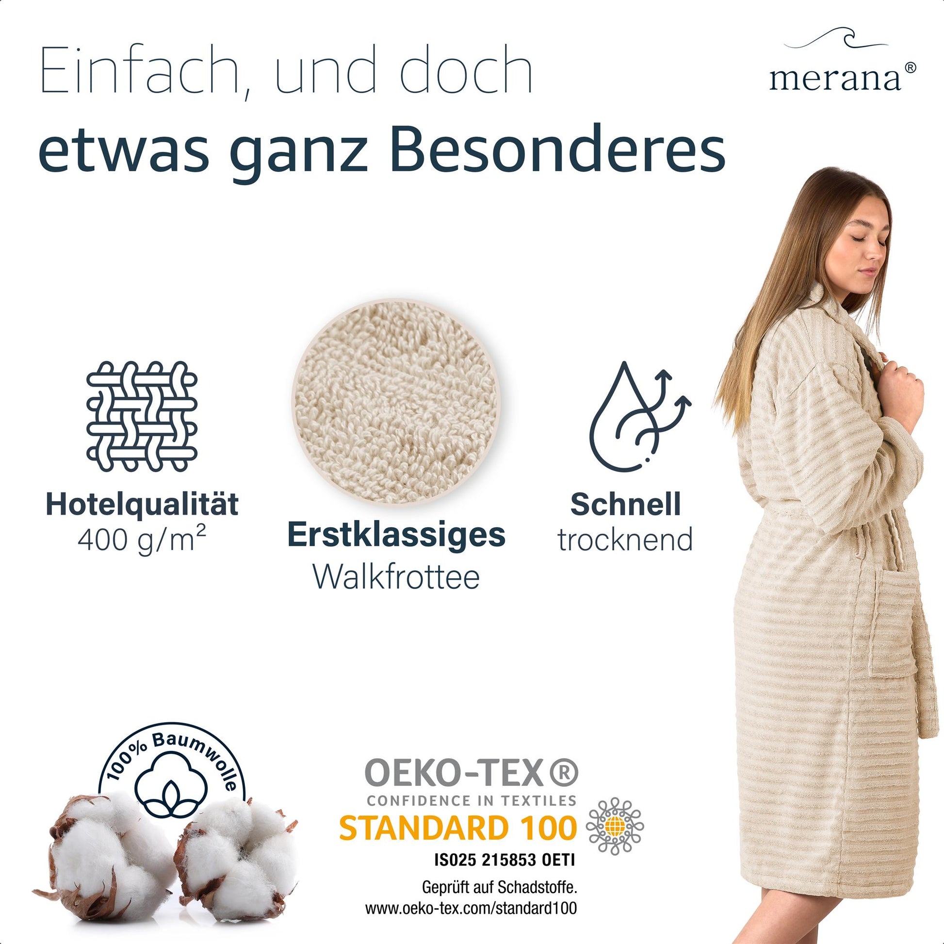 Merana OSLO Bademantel Unisex Nature Beige